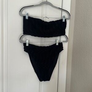 Good American Jacquard Wave Check Black Strapless Bikini Cheeky Terry Cloth 3